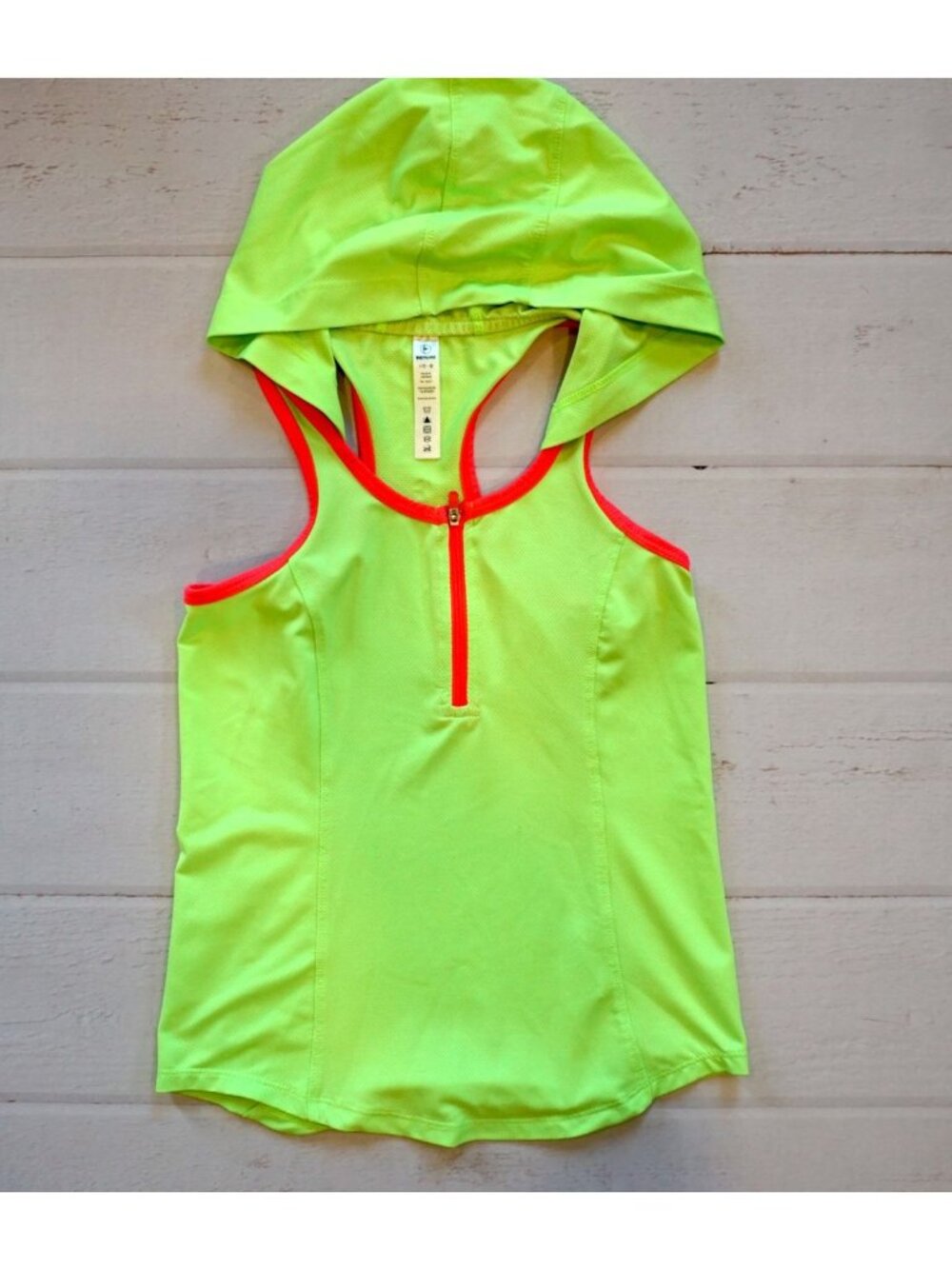 90 Degree by Reflex Girls Bright Neon Green Hooded Tank Top, Size S (7-8)